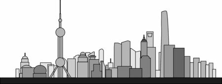 Simplicity outline Shanghai business district skyline on white background. Vector illustration.のイラスト素材