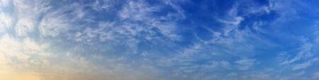 Panorama sky with cloud on a sunny day. Beautiful cirrus cloud. Panoramic image.