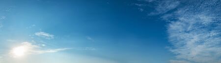 Panorama sky with beautiful cloud on a sunny day. Panoramic high resolution image.の写真素材