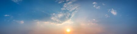 Panorama of Dramatic vibrant color with beautiful cloud of sunrise and sunset. Panoramic image.の写真素材