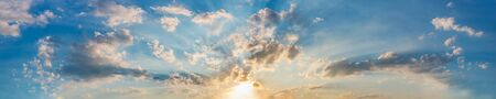 Panorama of Dramatic vibrant color with beautiful cloud of sunrise and sunset. Panoramic image.の写真素材