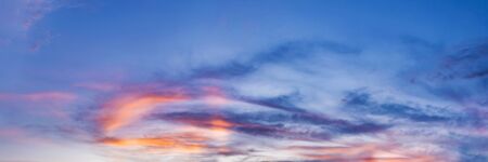 Twilight panorama sky background with colorful cloud in dusk. Panoramic image.