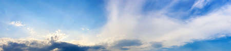 Blue sky panorama with cloud on a sunny day. Beautiful 180 degree panoramic image.