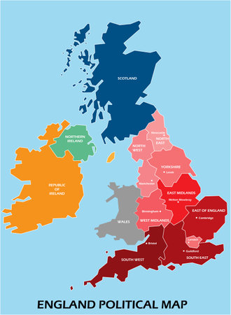England political map divide by state colorful outline simplicity style. Vector illustration.のイラスト素材