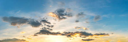 Gorgeous panorama scenic of sunrise and sunset with silver lining and cloud in the morning and...