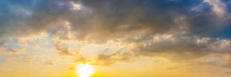 Gorgeous panorama scenic of sunrise and sunset with silver lining and cloud in the morning and evening. Panoramic landscape image.の写真素材