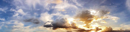 Dramatic panorama sky with cloud on sunrise and sunset time. Panoramic image.の写真素材
