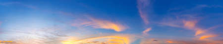 Dramatic panorama sky with cloud on sunrise and sunset time. Panoramic image.