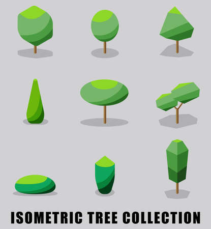 Collection of isometric tree and shrub flat design style. Vector illustration.のイラスト素材