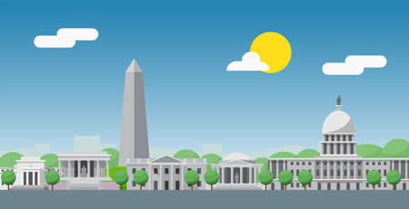 Washington DC skyline, District of Columbia, USA. Flat design vector illustration.のイラスト素材