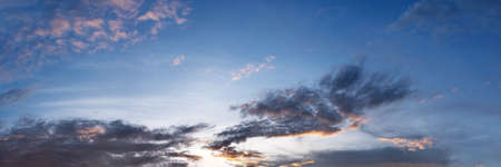Dramatic panorama sky with storm cloud on a cloudy day. Panoramic image.