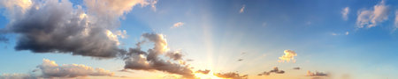 Dramatic panorama sky with cloud on sunrise and sunset time. Panoramic image.