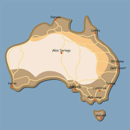Doodle freehand colorful drawing Australia map with major cities and highway. Vector illustration.のイラスト素材