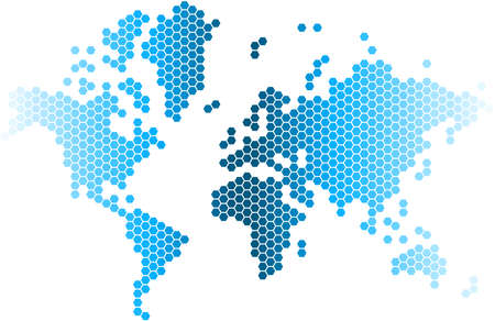 Blue hexagon world map on white background. vector illustration.&#x9;のイラスト素材