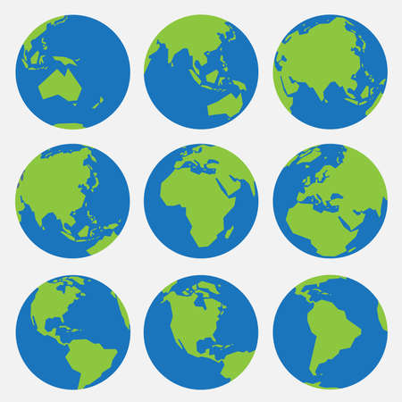 Collection of world map simplicity low polygon on globe. Vector illustration.のイラスト素材