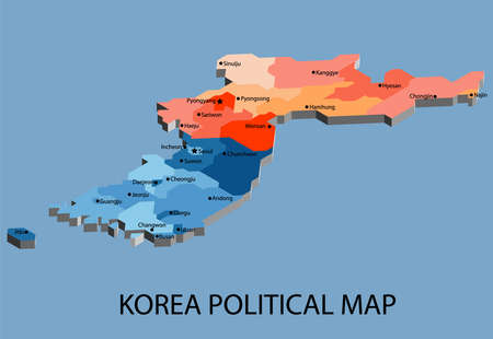 Korea political isometric map divide by state colorful outline simplicity style. Vector illustration.のイラスト素材