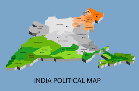 India political isometric map divide by state colorful outline simplicity style. Vector illustration.のイラスト素材