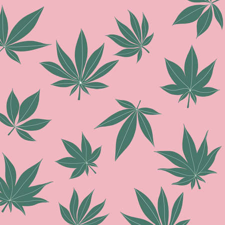 Cannabis leaf collection freehand drawing on pink background. Vector illustration.のイラスト素材