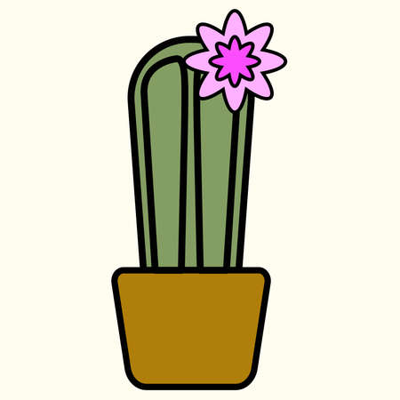 Simplicity cactus plant outline drawing flat design. Vector illustration.のイラスト素材