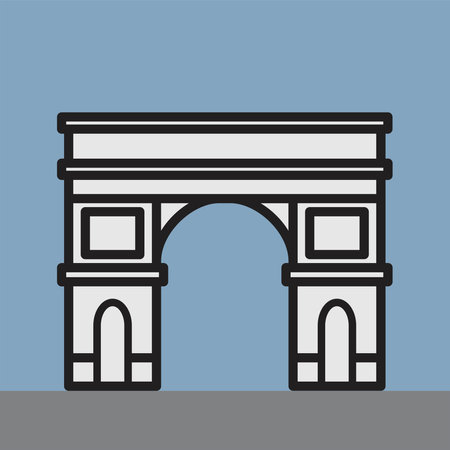 outline simplicity drawing of arc de triomphe landmark front elevation view. vector illustration.のイラスト素材