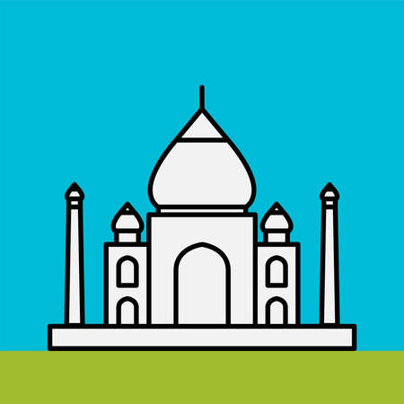 outline simplicity drawing of taj mahal landmark front elevation view. vector illustration.のイラスト素材