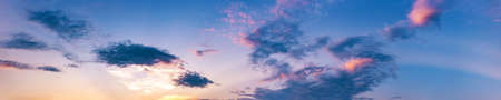 Dramatic panorama sky with cloud on sunrise and sunset time. Panoramic image.の写真素材