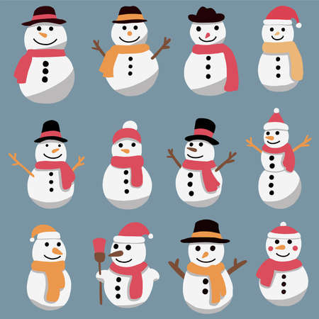doodle freehand sketch drawing of a snowman collection. christmas festival concept.のイラスト素材