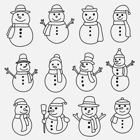doodle freehand sketch drawing of a snowman collection. christmas festival concept.のイラスト素材