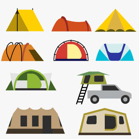 camping tent outline drawing on white background. vector illustration.のイラスト素材