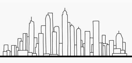 modern cityscape skyline outline doodle drawing on white background. vector illustration.のイラスト素材