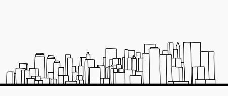modern cityscape skyline outline doodle drawing on white background. vector illustration.のイラスト素材