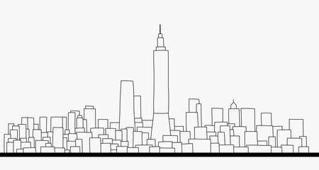 Modern cityscape skyline outline doodle drawing on white background. Vector illustration.のイラスト素材