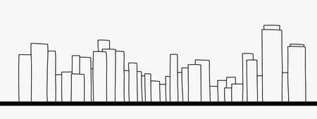Modern cityscape skyline outline doodle drawing on white background. Vector illustration.のイラスト素材