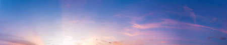 Dramatic panorama sky with cloud on sunrise and sunset time. Panoramic image.の写真素材