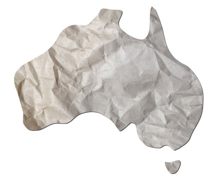 Australia map paper texture cut out on white background.の写真素材