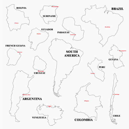 Doodle freehand drawing of South America countries map.のイラスト素材