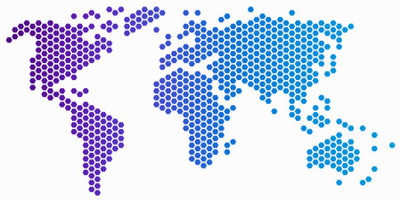 Hexagon shape world map on white background. Vector illustration.のイラスト素材