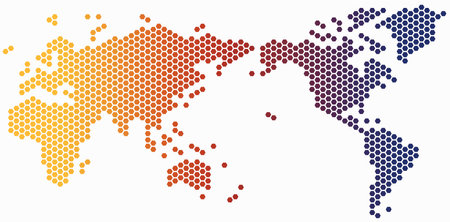 Hexagon shape world map on white background. Vector illustration.のイラスト素材