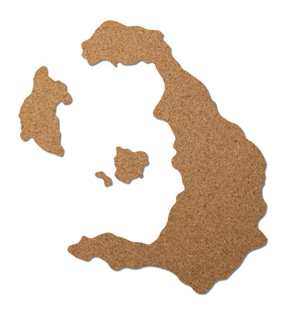 Santorini island map cork wood texture cut out on white background.の写真素材
