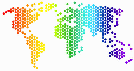 Hexagon shape world map on white background. Vector illustration.のイラスト素材
