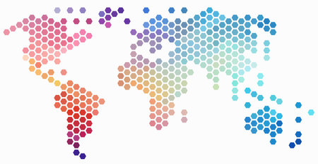 Hexagon shape world map on white background. Vector illustration.のイラスト素材