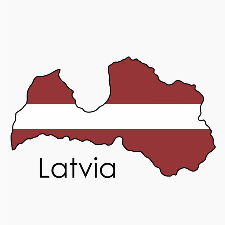 Outline drawing of Latvia flag map. Vector illustration.のイラスト素材