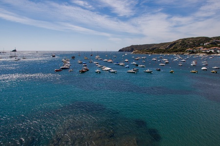 Mediterranean boats anchored in a bay of la Costa brava の写真素材