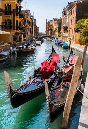 Gondolas moored in a Canal のeditorial素材