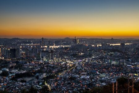Sunset city view of Seoul  Suitable for a futuristic o night view for a modern city の写真素材