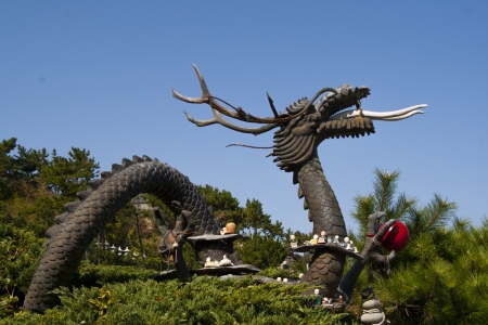 Vief of a chinese dragon statueの写真素材