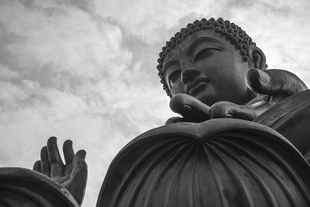 Tian Tan Buddha, also known as the Big Buddha, is a large bronze statue of a Buddha Amoghasiddhi, located at Ngong Ping, Lantau Island, in Hong Kongの写真素材