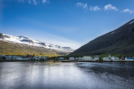 Seydisfjordur is small and beautiful village in the Eastfjords of Iceland の写真素材