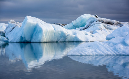 Iceberg in Jokulsarlon glacier lake in Iceland. The icebergs, originating from the Vatnajokull...
