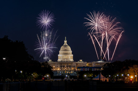 US Capitol in Washington and fireworks. Background For 4th of July